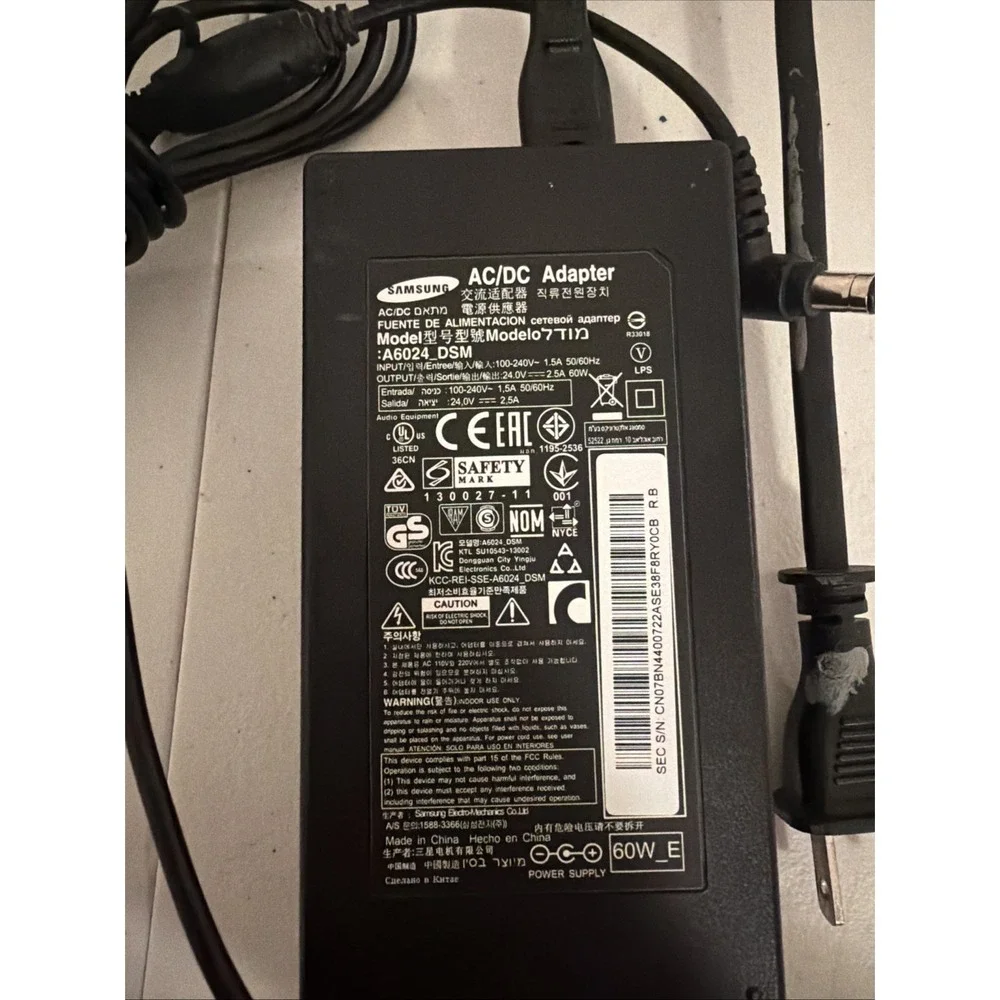 Samsung A6024-DSM 60W 24V 2.5A Power Adapter Compatible with Samsung Monitors